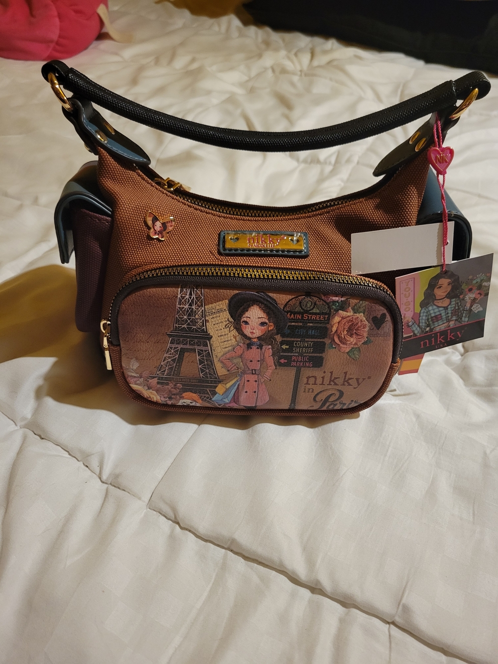 Nicole Lee Brown Paris Illustration Crossbody Bag